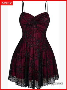 Women's Plus Size Lace Gothic Mini Dress Ruffle Short Sundress